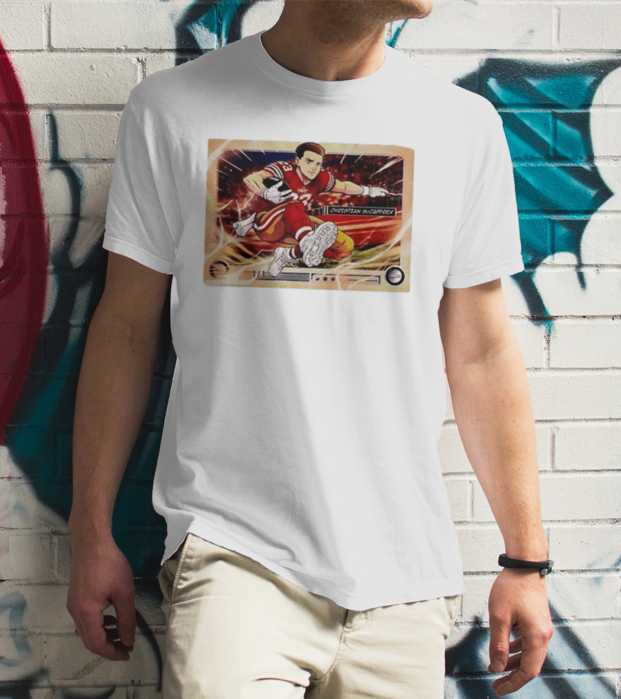 Christian McCaffrey 49ers Ultra Rare Anime Trading Card Burst T-Shirt