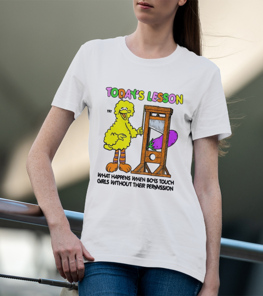 Today's Lesson What Happens When Boys Touch Girls Without Their Permission Big Bird And Guillotine T-Shirt