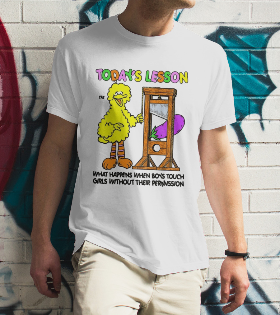 Today's Lesson What Happens When Boys Touch Girls Without Their Permission Big Bird And Guillotine T-Shirt