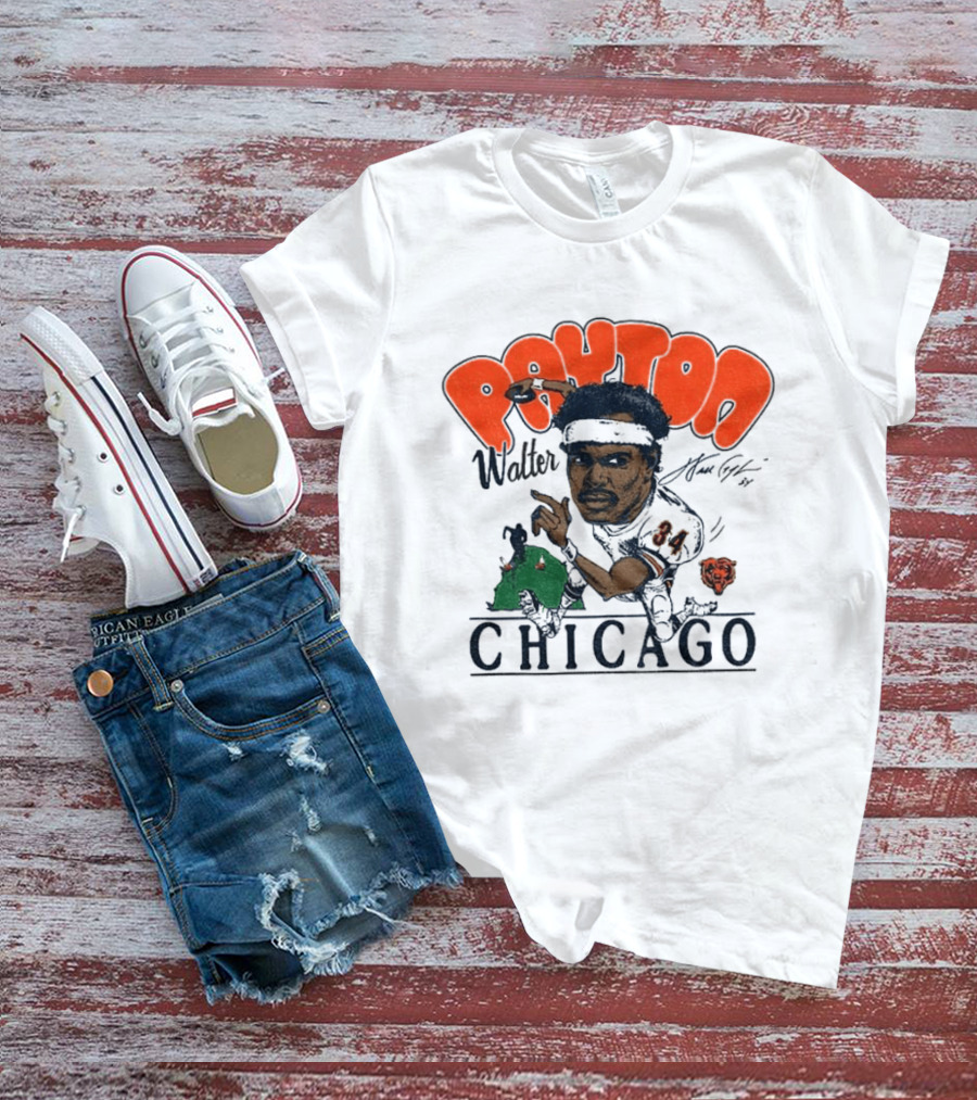 Walter Payton Chicago Bears 34 Caricature Player Signature Drawing T-Shirt