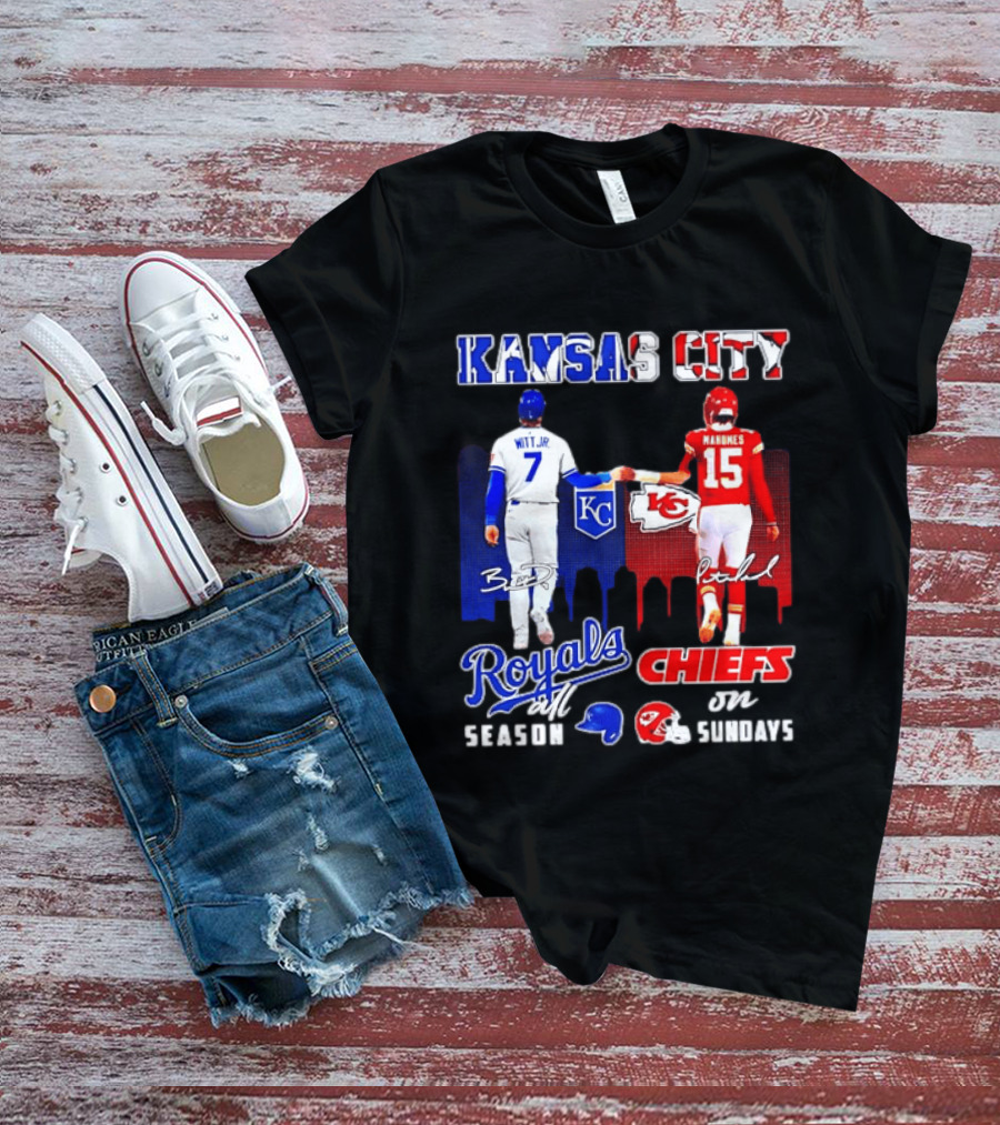 Kansas City Royals And Chiefs Bobby Witt Jr Patrick Mahomes NFL MLB All Season Sundays T-Shirt