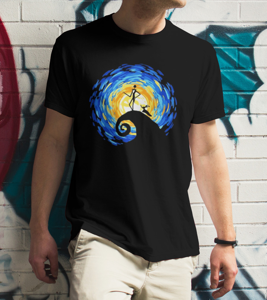 Jack Skellington Zero Halloween Starry Night Scene Inspired By Van Gogh T-Shirt