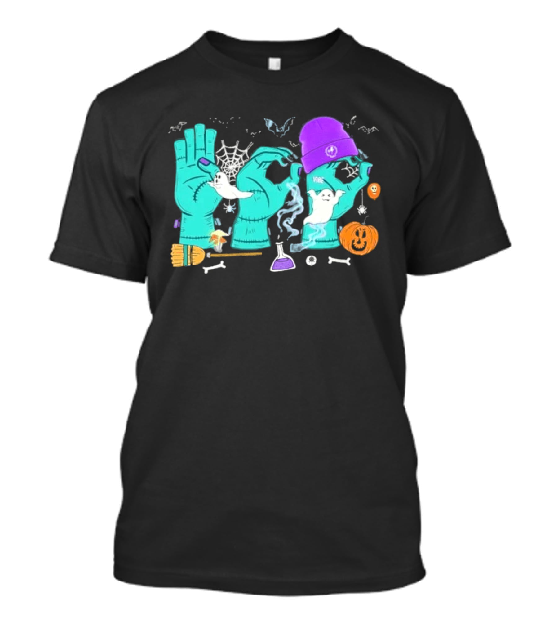 Boo ASL SPED Halloween 2026 Ghost Hands Pumpkin Broomstick Hat Bat Cobweb T-Shirt