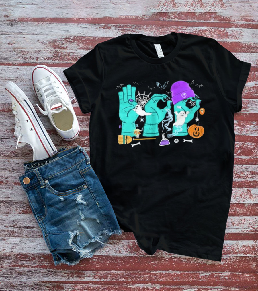 Boo ASL SPED Halloween 2026 Ghost Hands Pumpkin Broomstick Hat Bat Cobweb T-Shirt