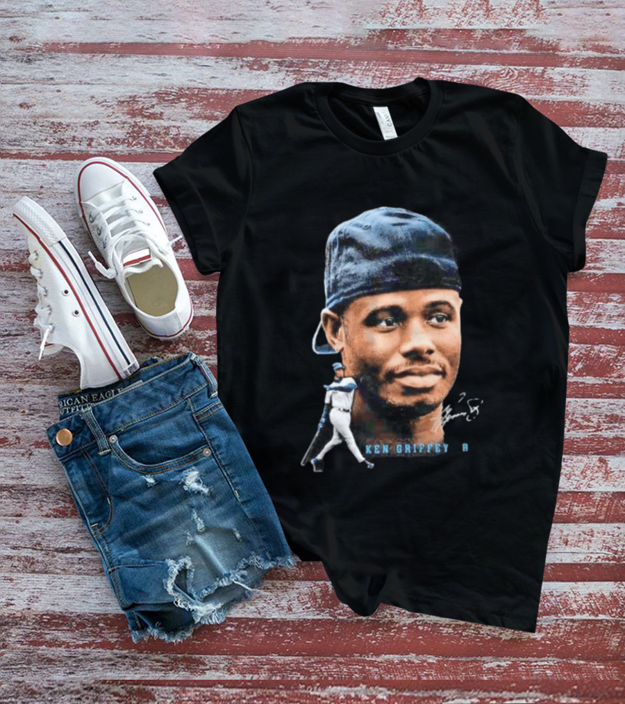Ken Griffey Jr Seattle Mariners Portrait Signature Baseball Legend T-Shirt