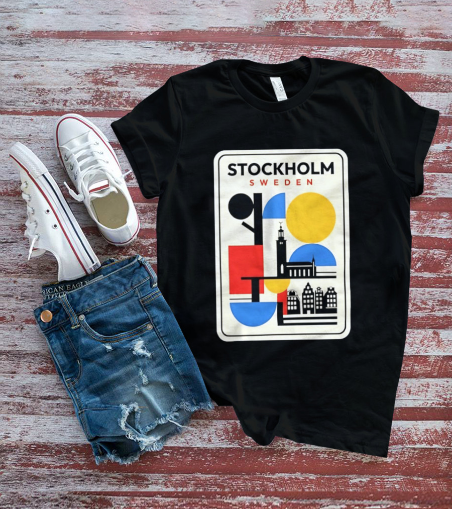 Stockholm Sweden Geometric Cityscape Travel Iconic Urban Landmark Building T-Shirt