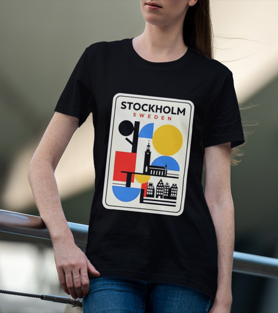 Stockholm Sweden Geometric Cityscape Travel Iconic Urban Landmark Building T-Shirt