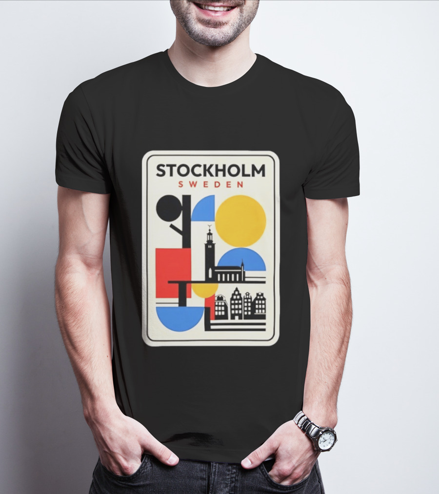 Stockholm Sweden Geometric Cityscape Travel Iconic Urban Landmark Building T-Shirt