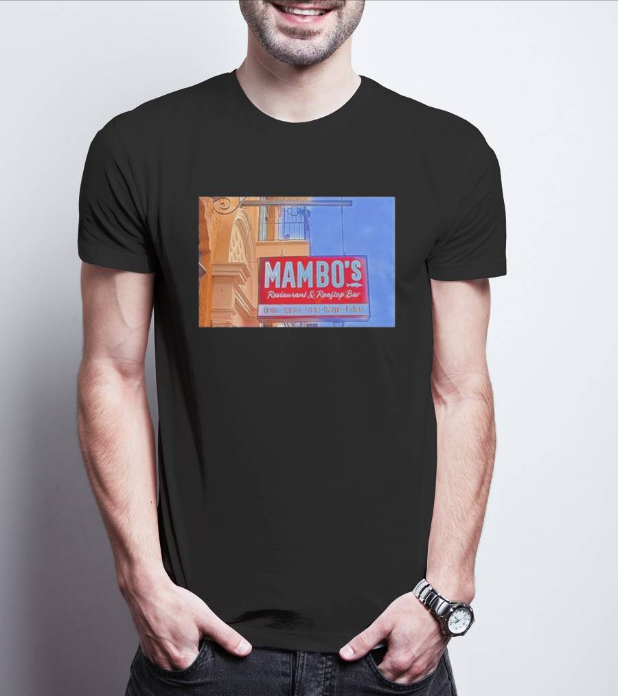 Mambo's Restaurant And Rooftop Bar Gumbo Seafood Steaks Oysters Po Boys T-Shirt