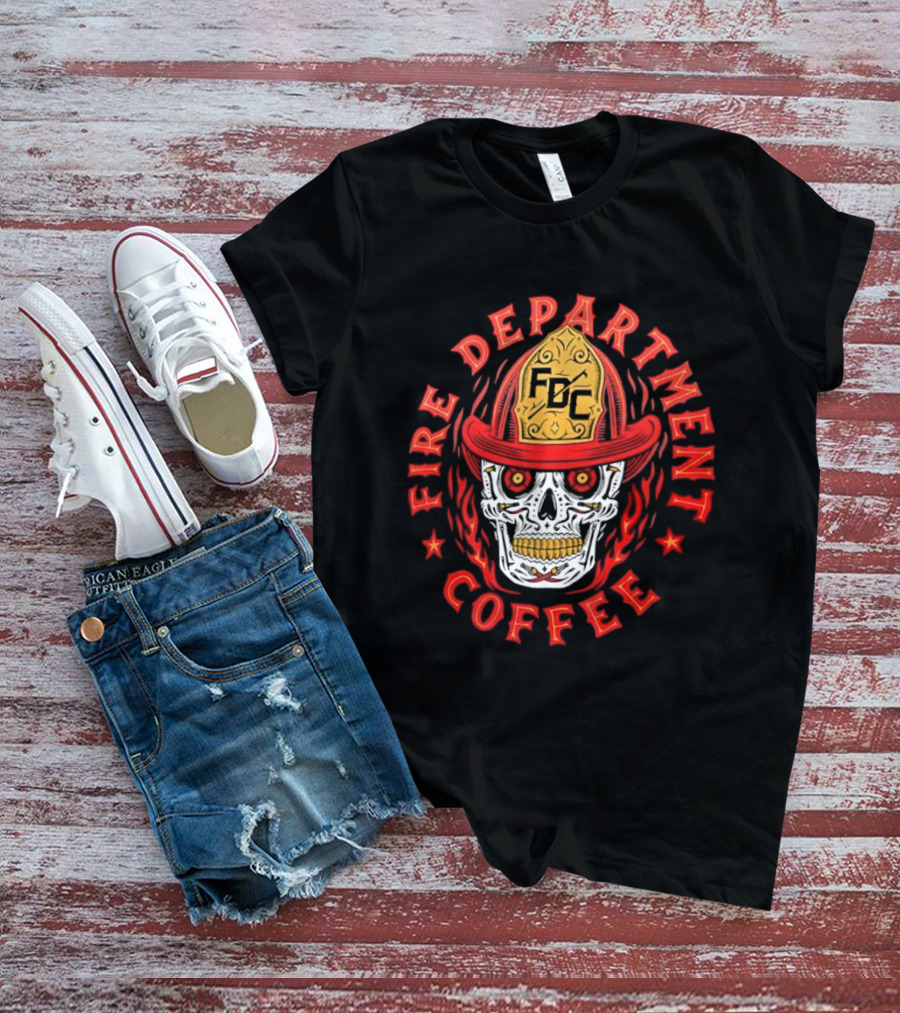 Fire Department Coffee FDC Skull Firefighter Helmet T-Shirt