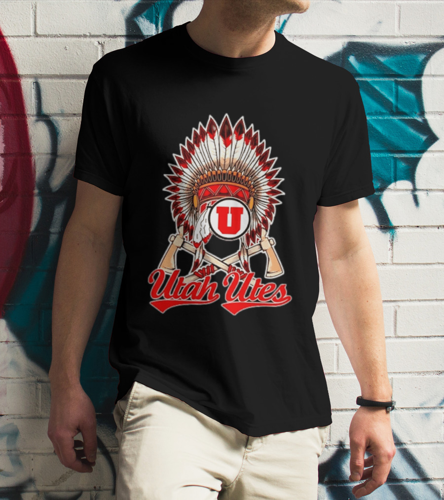 Utah Utes Headdress And Tomahawks Logo With Red And White U T-Shirt