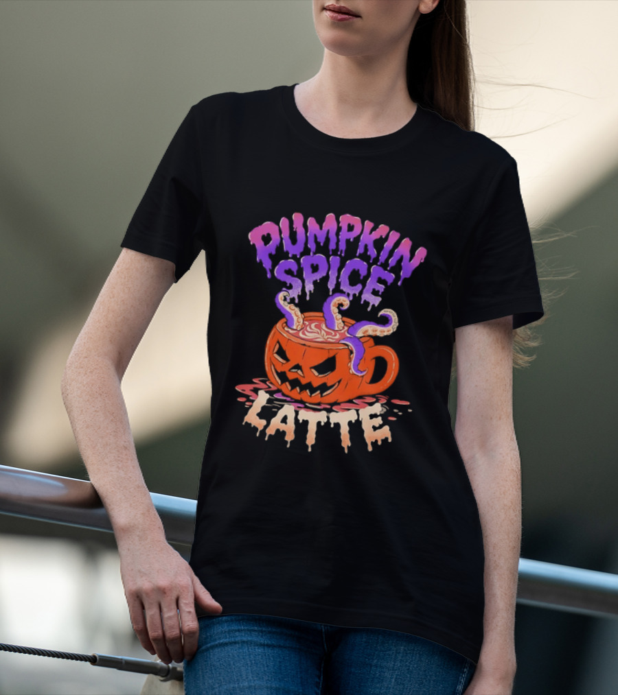 Pumpkin Spice Latte Tentacles Halloween Jack O' Lantern T-Shirt