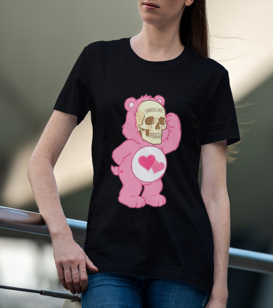Hardcore Pink Bear Skull Goth Aesthetic With Hearts T-Shirt