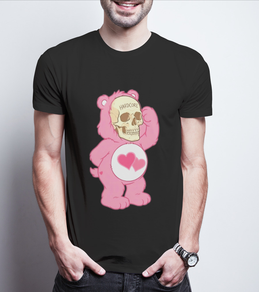 Hardcore Pink Bear Skull Goth Aesthetic With Hearts T-Shirt