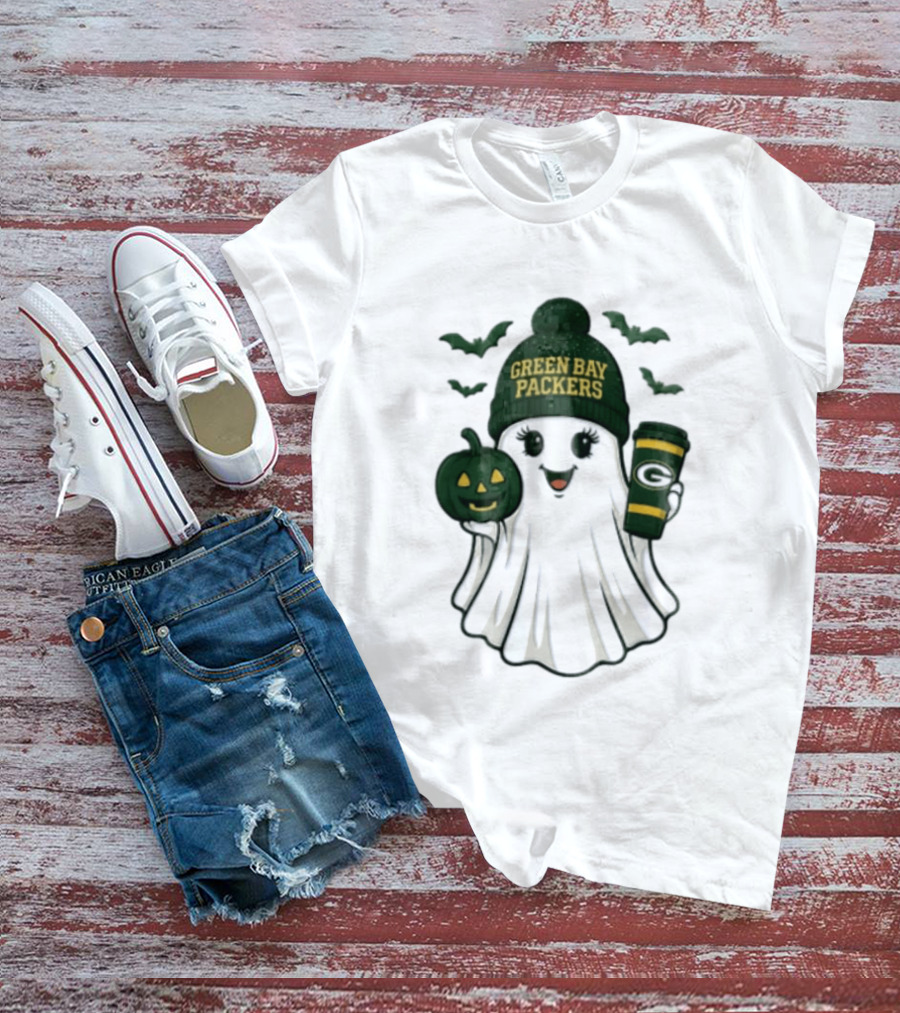 Green Bay Packers Ghost Beanie With Pumpkin And Tumbler T-Shirt