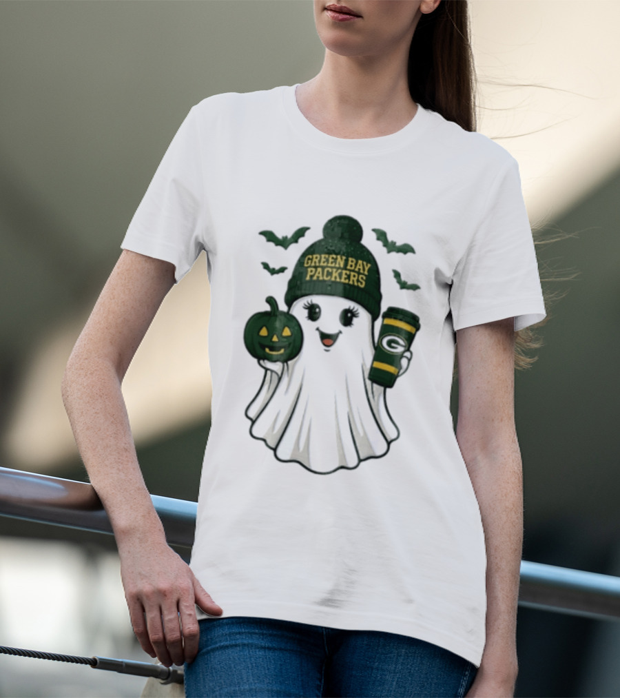Green Bay Packers Ghost Beanie With Pumpkin And Tumbler T-Shirt