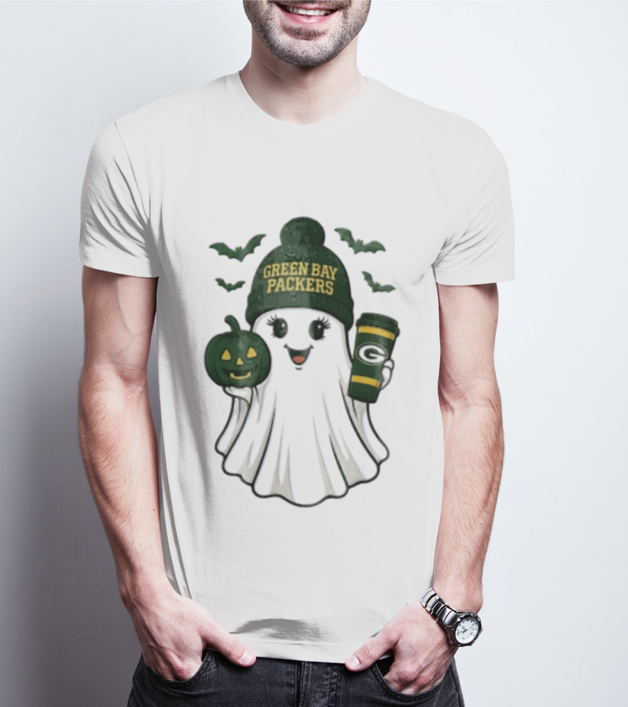 Green Bay Packers Ghost Beanie With Pumpkin And Tumbler T-Shirt