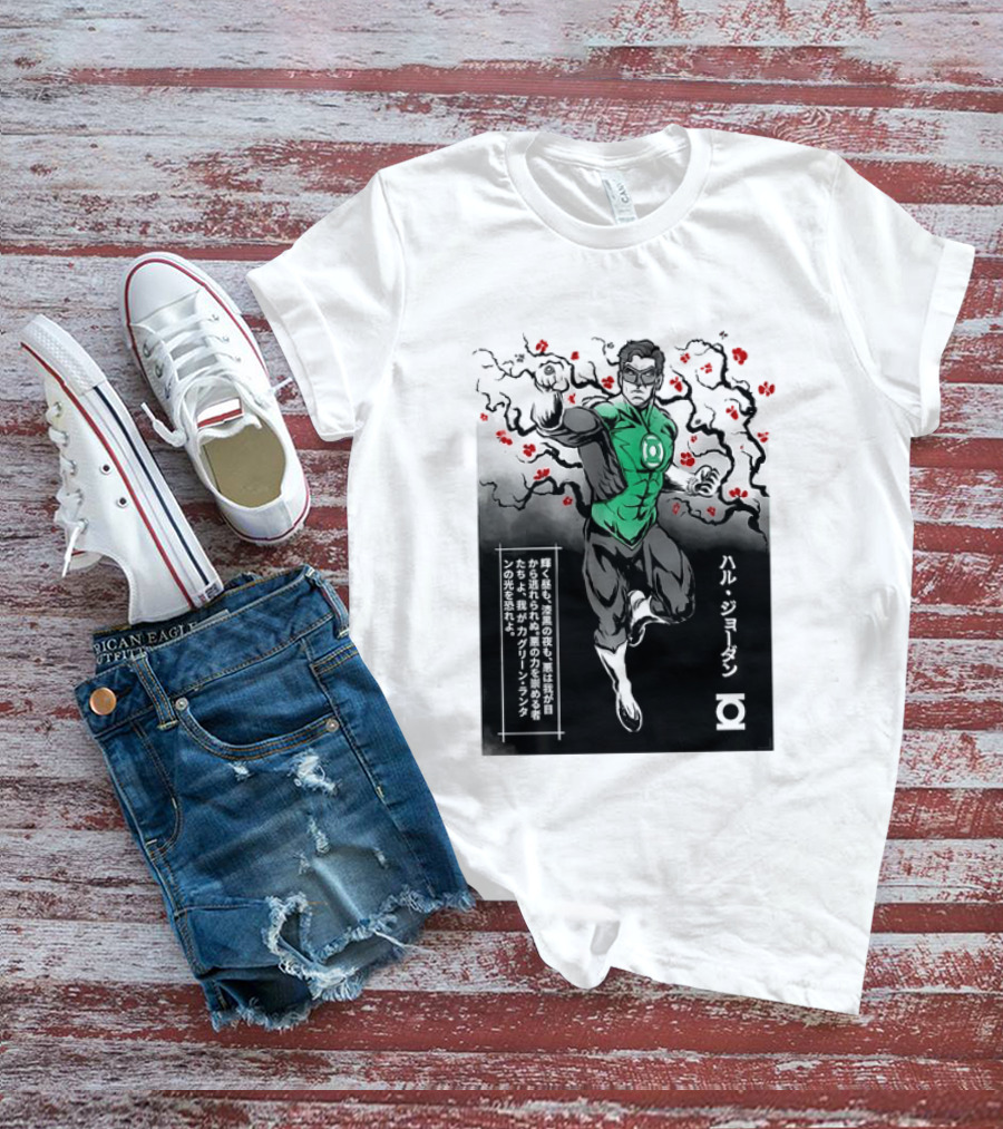 Hal Jordan Green Lantern Cherry Blossom Ink Wash Japanese Kanji T-Shirt