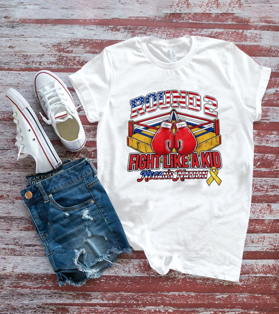Round 2 Fight Like A Kid Negan's Nation Boxing Gloves Yellow Ribbon T-Shirt