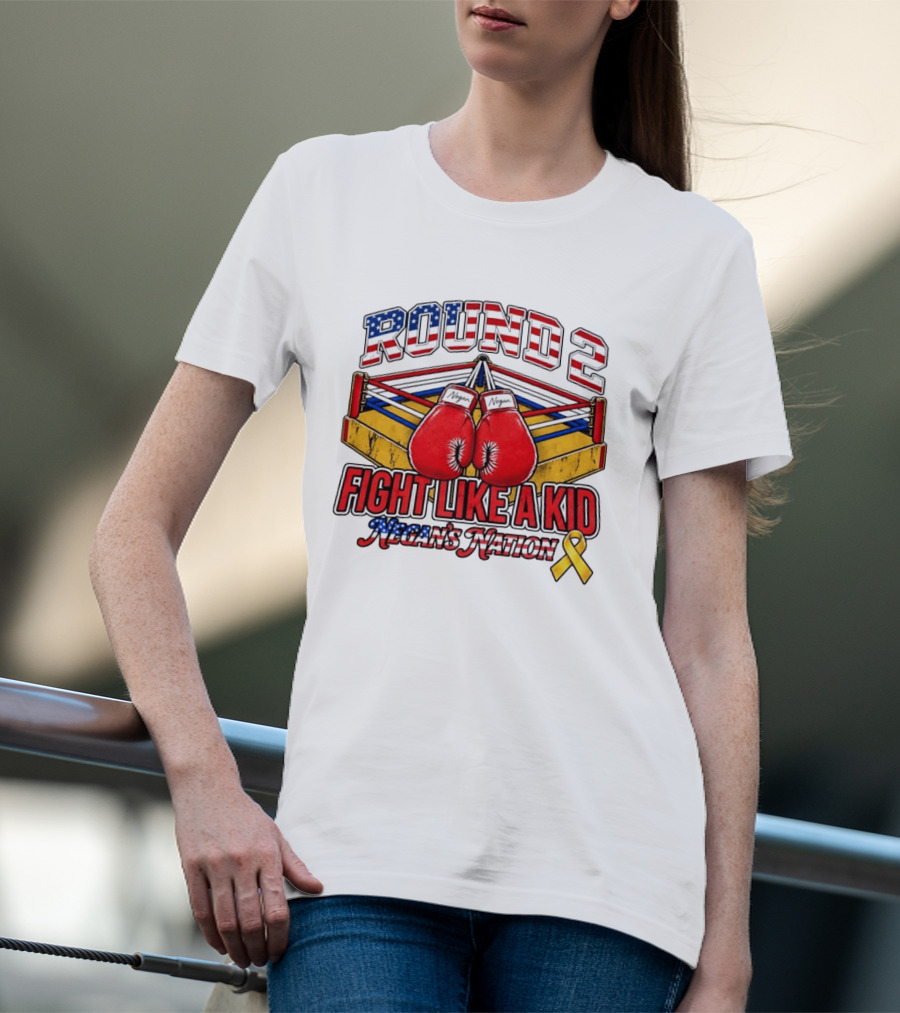 Round 2 Fight Like A Kid Negan's Nation Boxing Gloves Yellow Ribbon T-Shirt