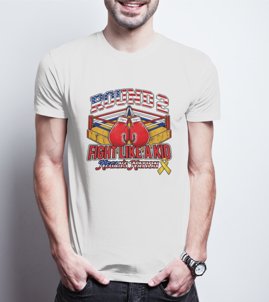Round 2 Fight Like A Kid Negan's Nation Boxing Gloves Yellow Ribbon T-Shirt