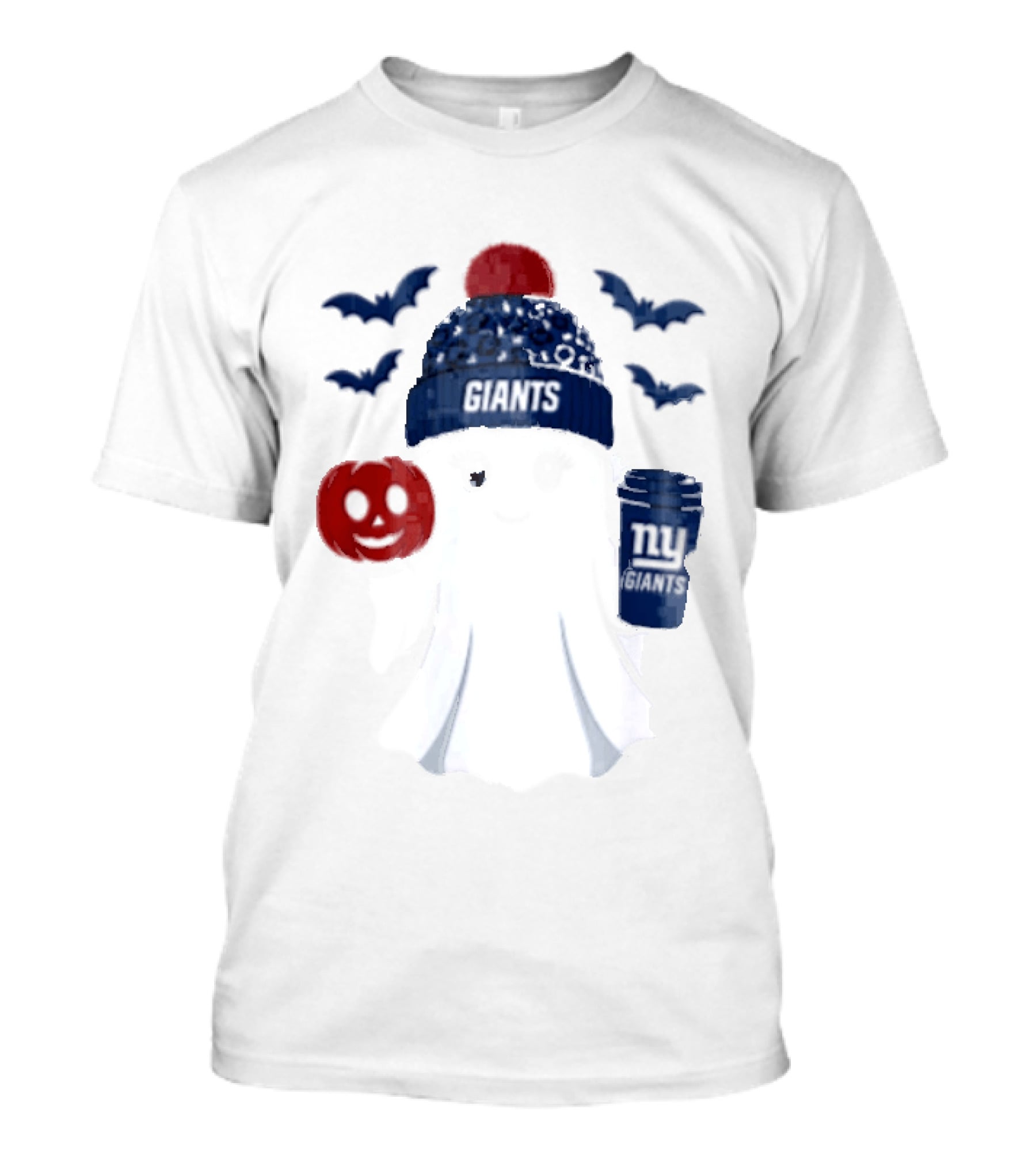 New York Giants Ghost Halloween Beanie With Pumpkin Coffee And Bats T-Shirt