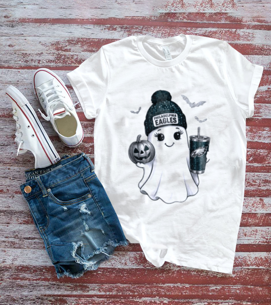 Philadelphia Eagles Beanie Ghost With Pumpkin And Bats T-Shirt