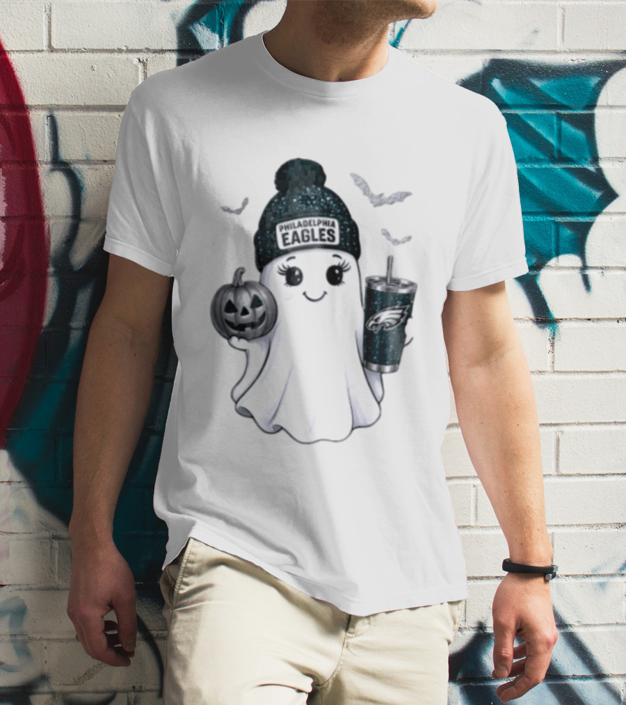 Philadelphia Eagles Beanie Ghost With Pumpkin And Bats T-Shirt
