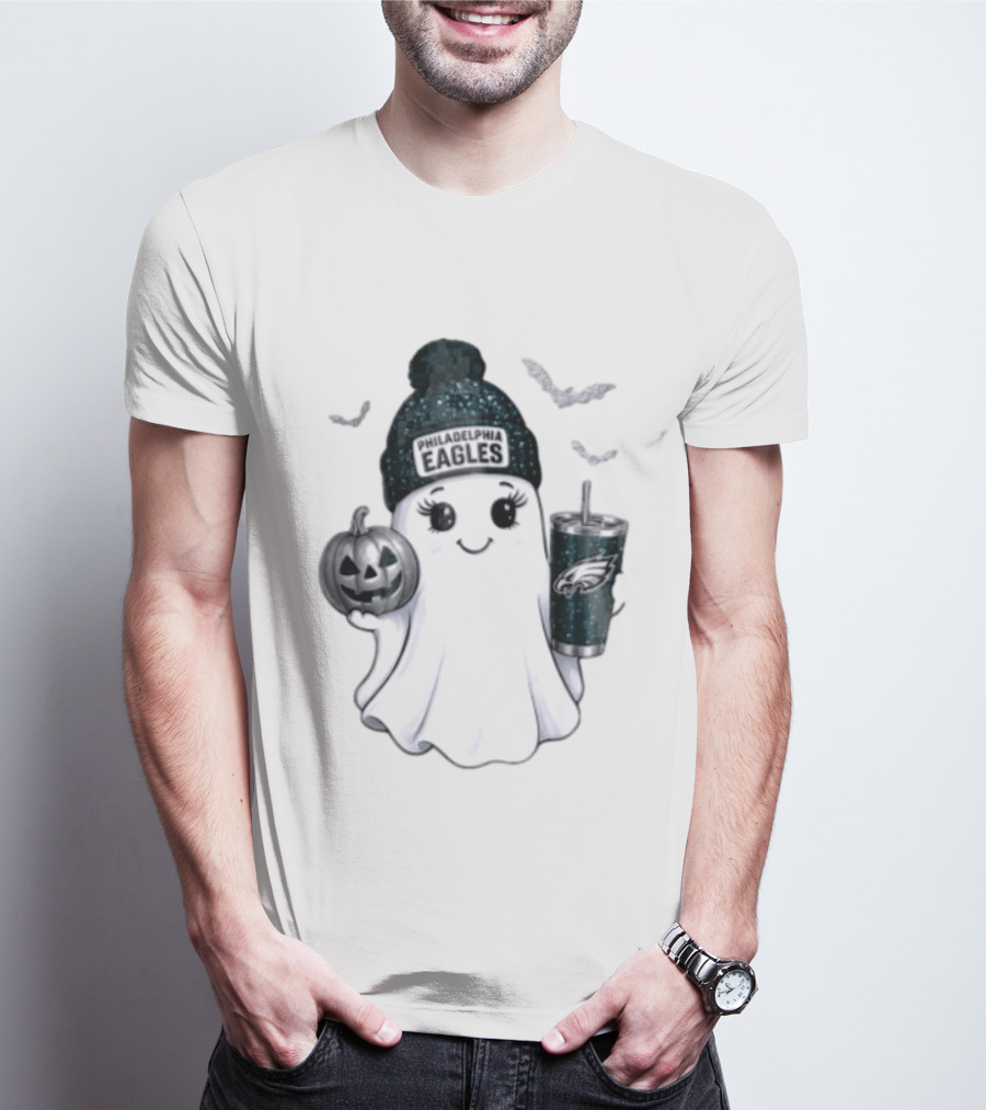 Philadelphia Eagles Beanie Ghost With Pumpkin And Bats T-Shirt