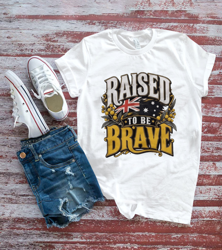 Raised To Be Brave Australian Flag With National Pride And Floral T-Shirt