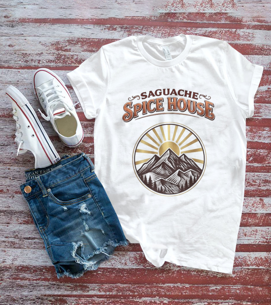 Saguache Spice House Mountain Sunburst Design Colorado T-Shirt