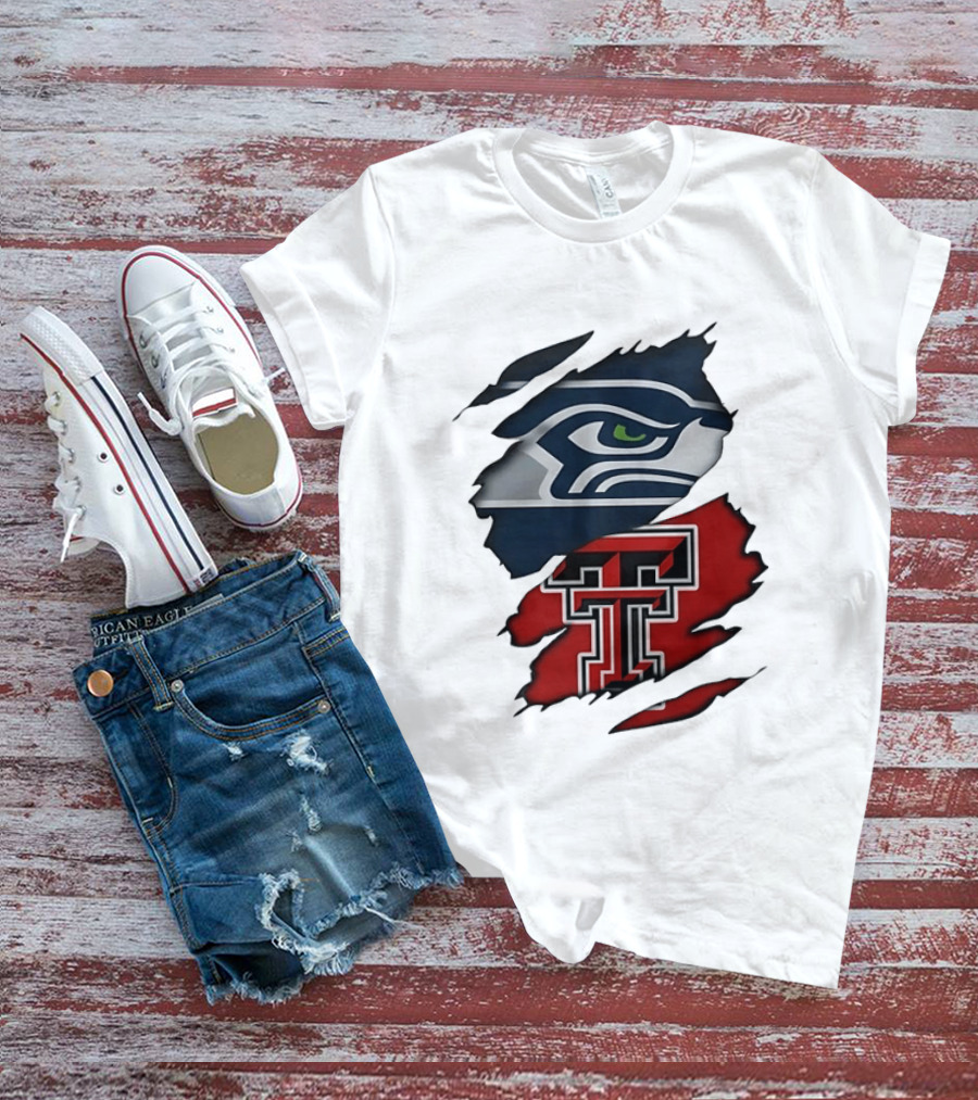 Seattle Seahawks Texas Tech Red Raiders Ripped T-Shirt