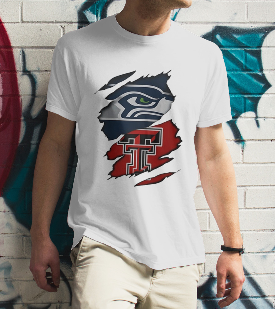Seattle Seahawks Texas Tech Red Raiders Ripped T-Shirt