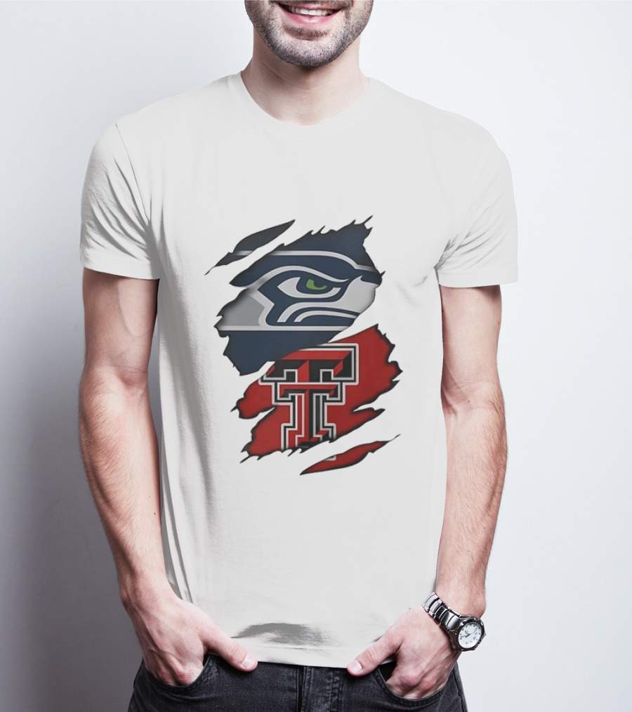 Seattle Seahawks Texas Tech Red Raiders Ripped T-Shirt