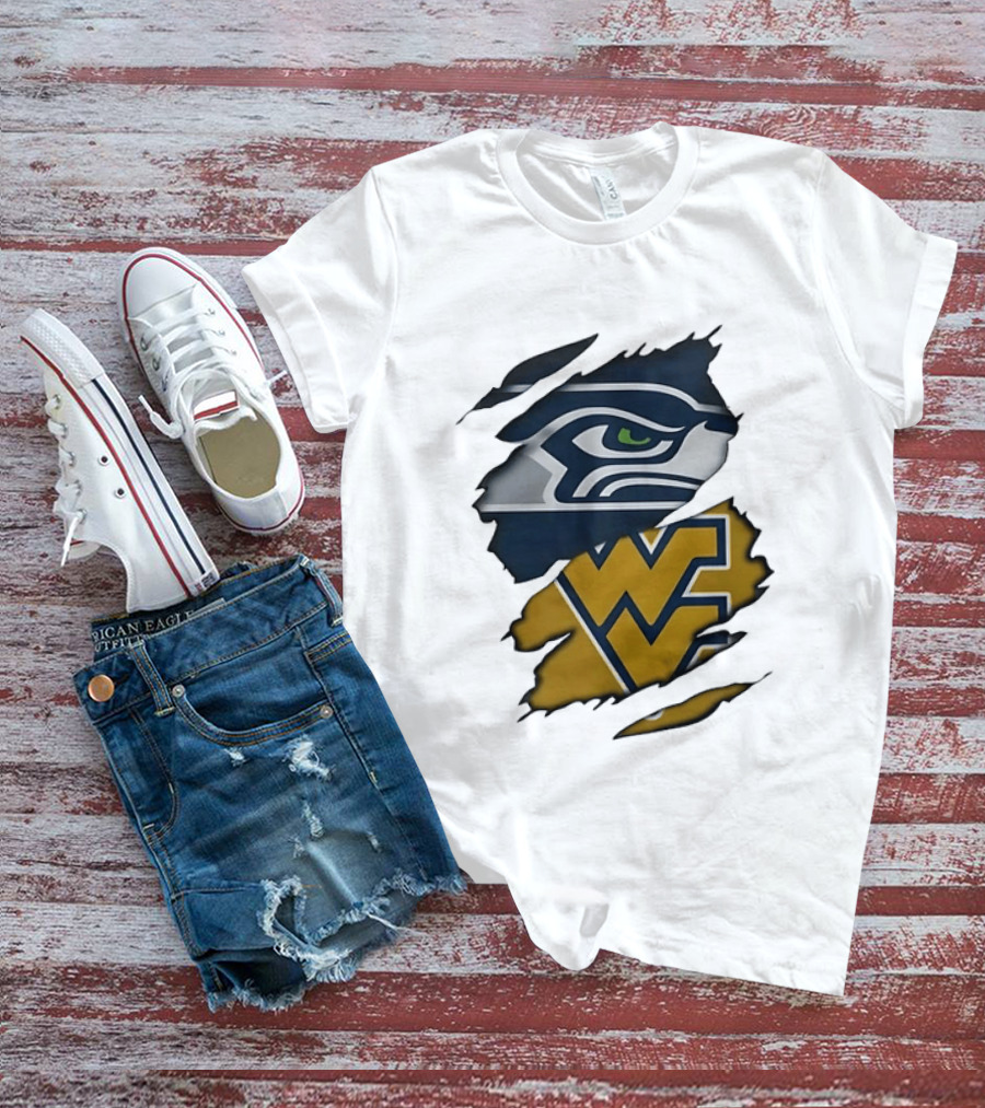 Seattle Seahawks West Virginia Mountaineers Ripped Image Combination T-Shirt