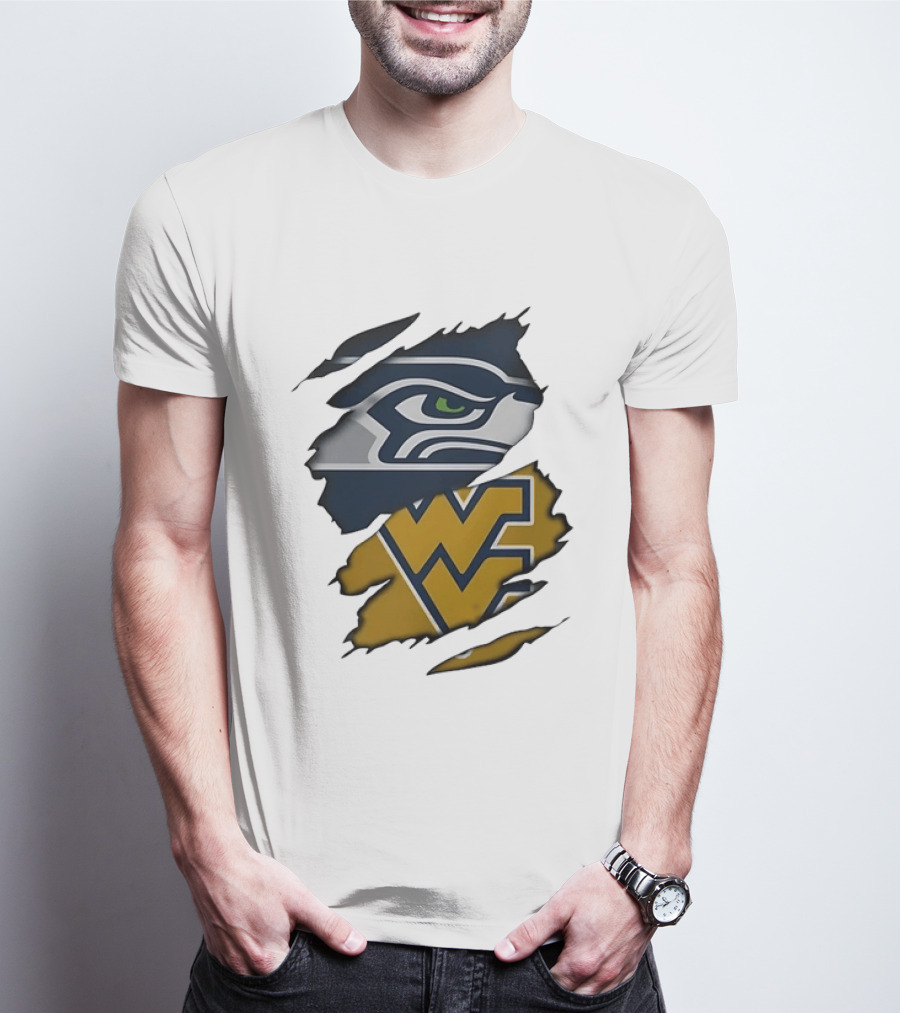 Seattle Seahawks West Virginia Mountaineers Ripped Image Combination T-Shirt