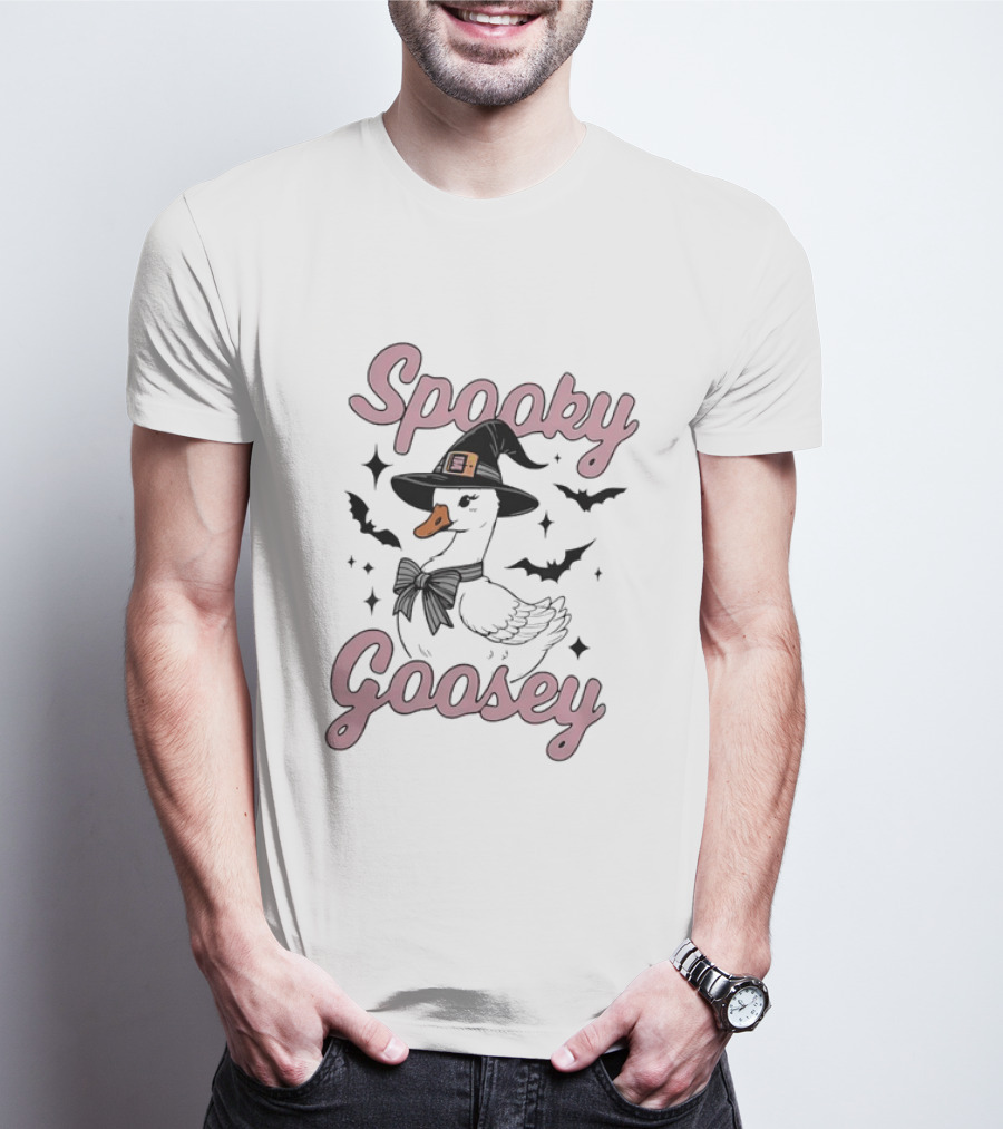 Spooky Goosey Halloween Witch Goose Bats Stars T-Shirt