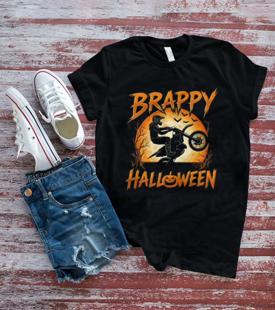Brappy Halloween Motocross Rider Wheelie Moon Bats T-Shirt