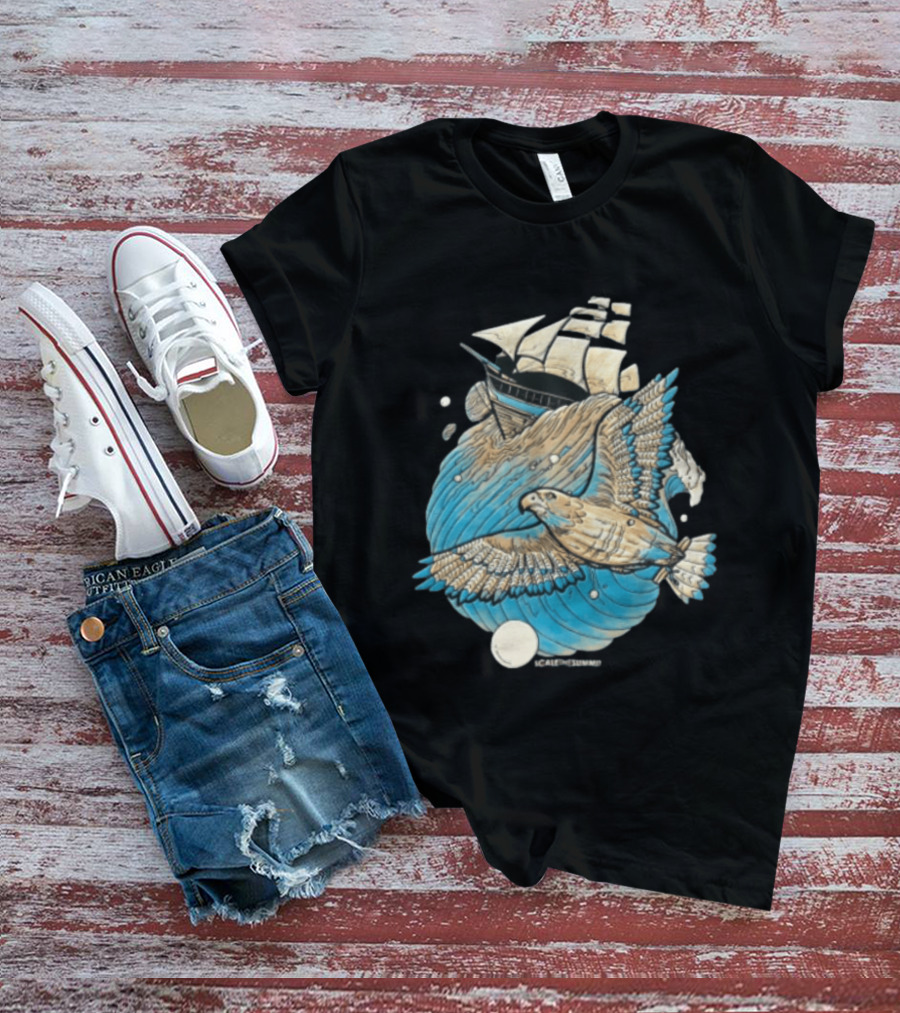 Scale The Summit Eagle Flying Over Sailing Ship Ocean Adventure T-Shirt