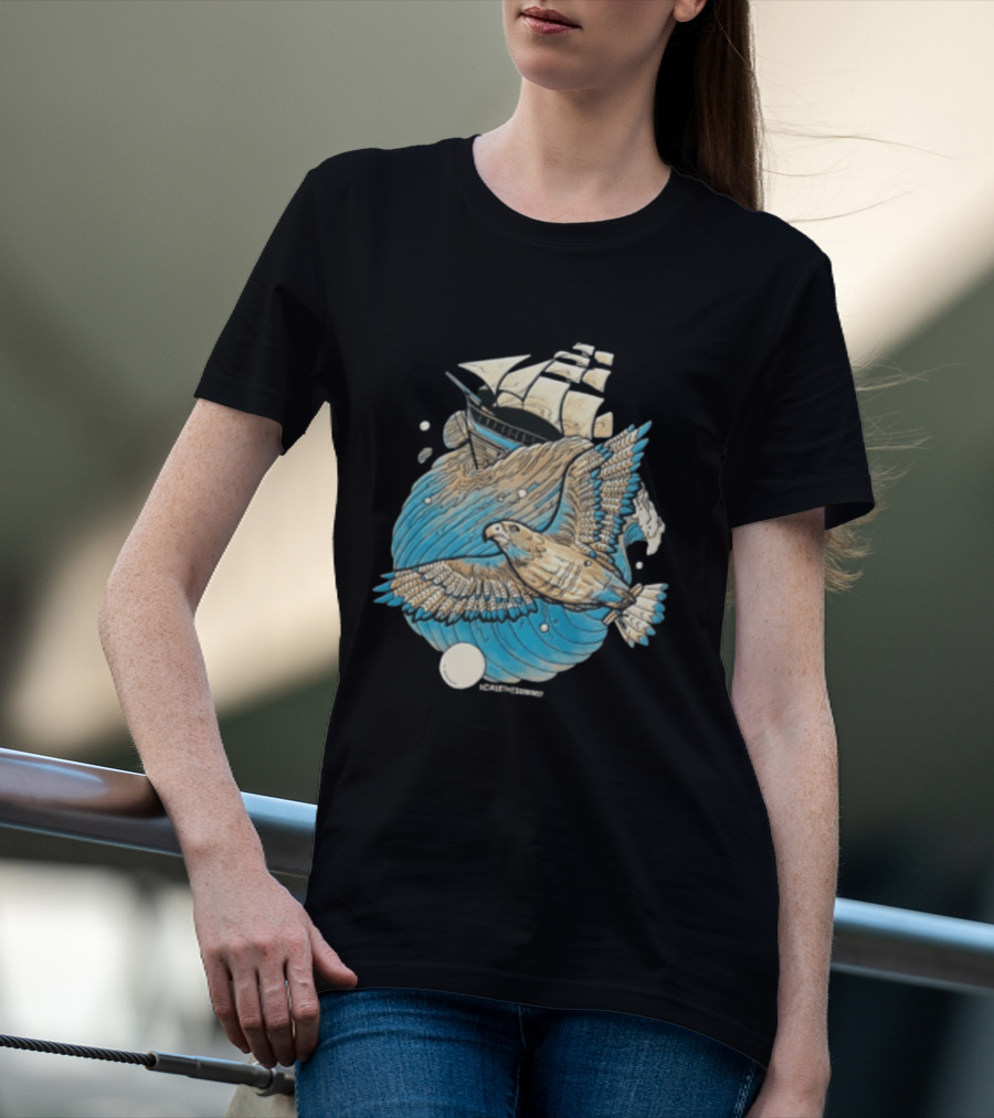 Scale The Summit Eagle Flying Over Sailing Ship Ocean Adventure T-Shirt