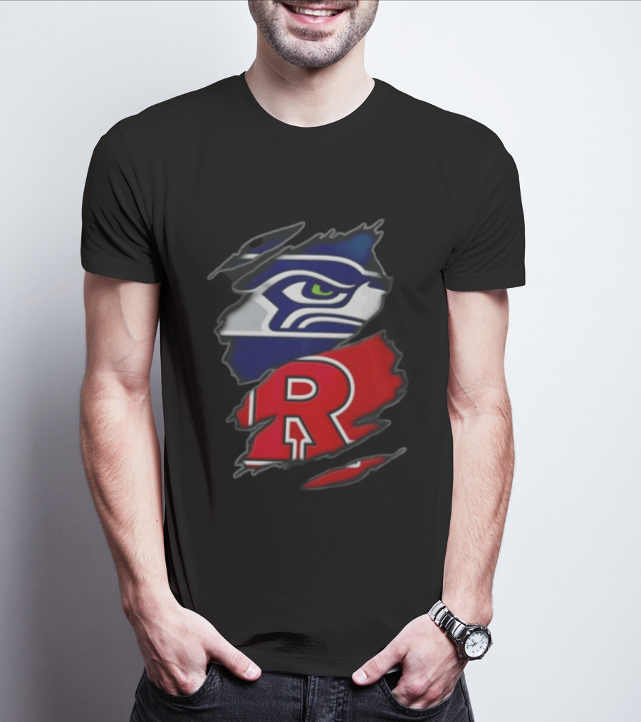 Seattle Seahawks Ripped Fabric Reveal With Rutgers Scarlet Knights T-Shirt