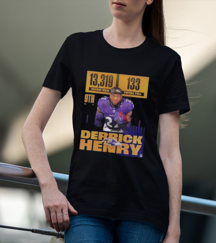 Derrick Henry Baltimore Ravens 13319 Rush Yards 133 Touchdowns 9th Ranked T-Shirt