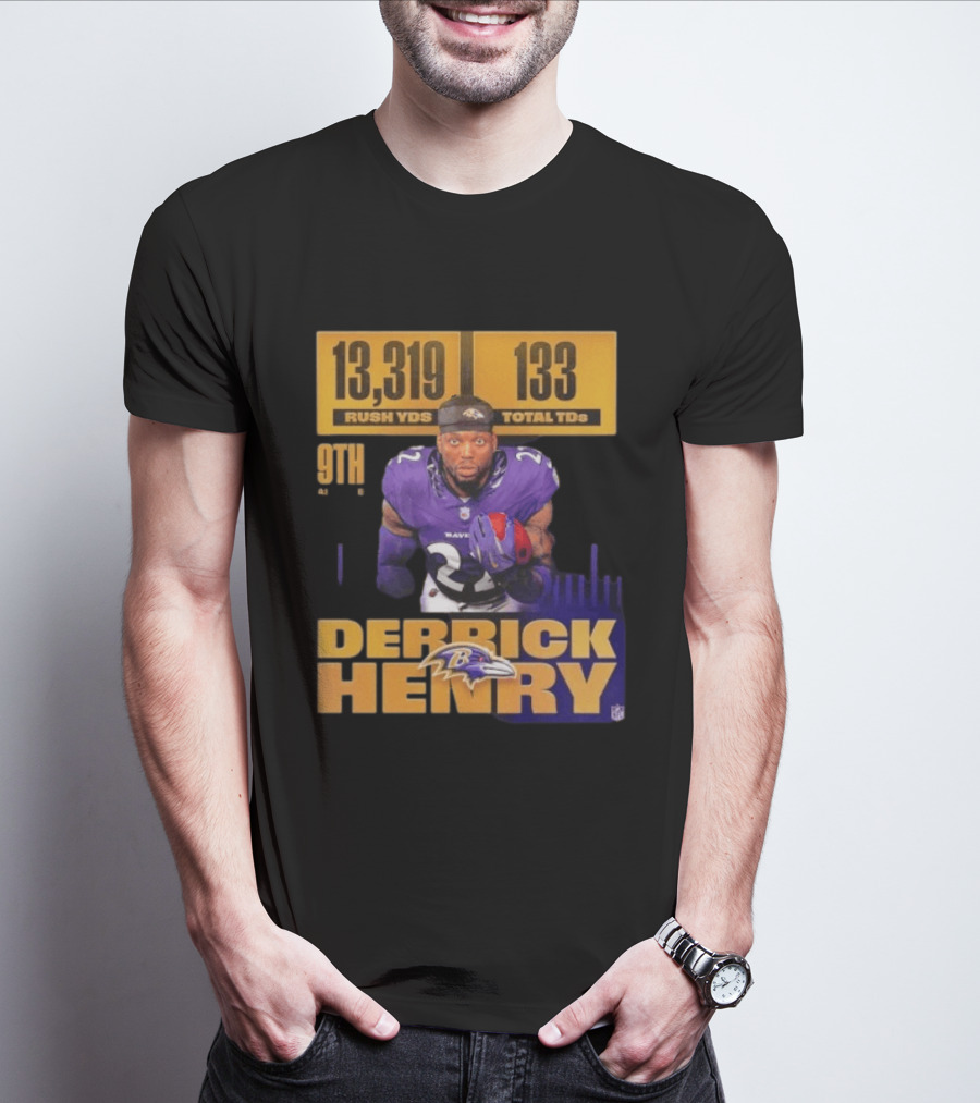 Derrick Henry Baltimore Ravens 13319 Rush Yards 133 Touchdowns 9th Ranked T-Shirt