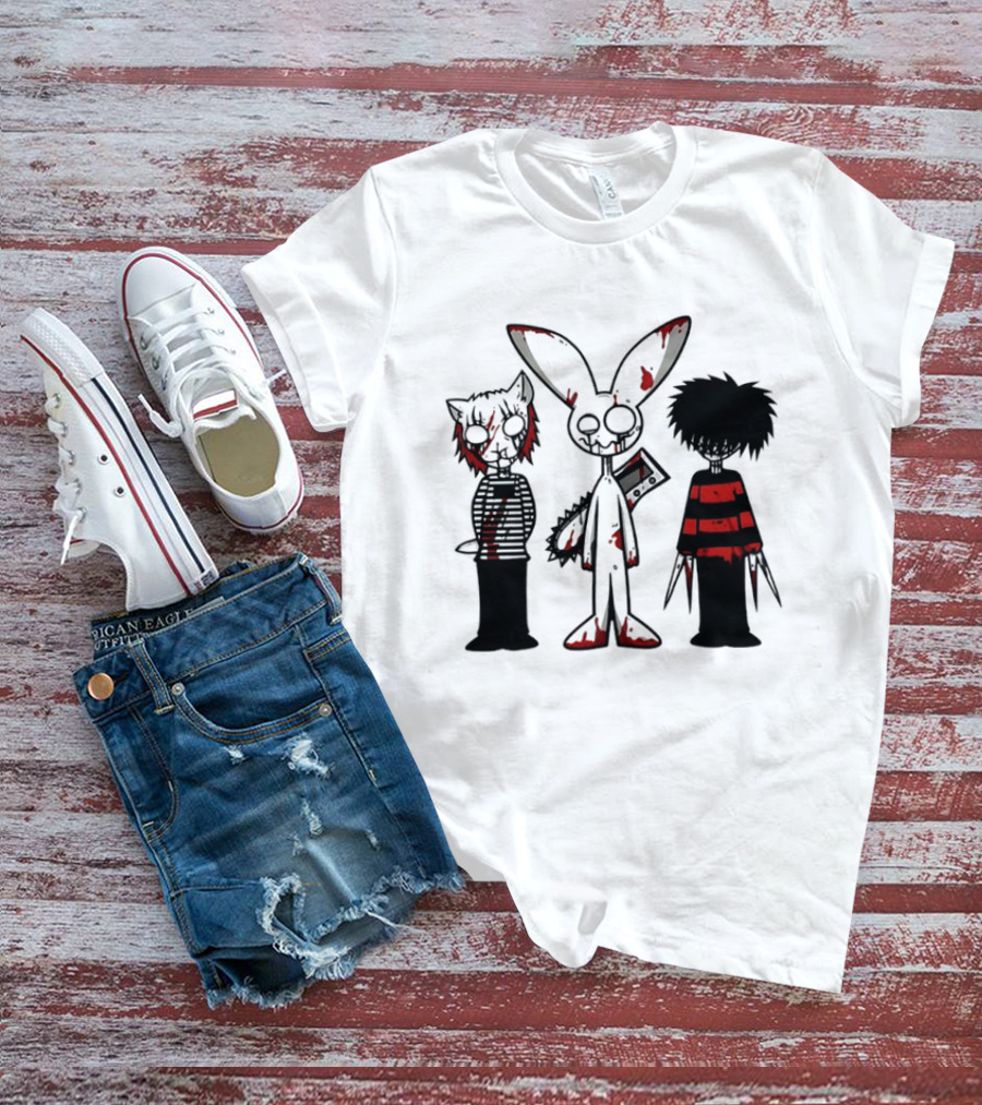 Bloody Max And Friends Horror Icons With Chainsaw And Knives T-Shirt