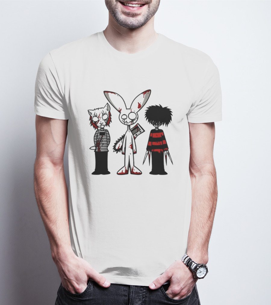 Bloody Max And Friends Horror Icons With Chainsaw And Knives T-Shirt