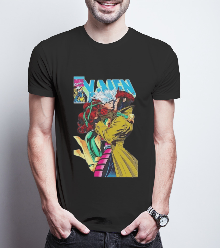 Marvel Comics X Men Rogue And Gambit Romantic Embrace Cover T-Shirt