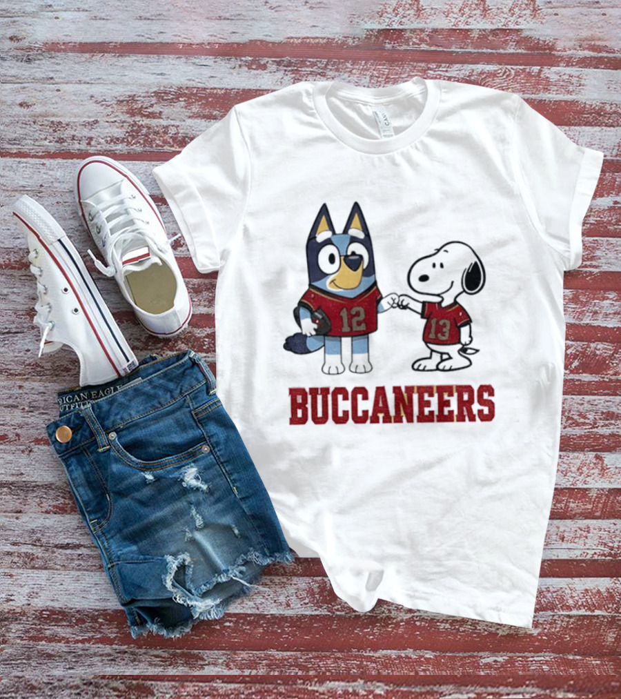 Bluey Snoopy Tampa Bay Buccaneers Football Friends T-Shirt