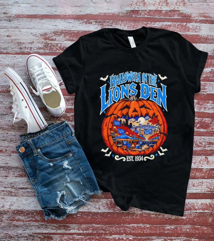 Halloween In The Lions Den Ford Field Detroit Lions Est 1934 T-Shirt