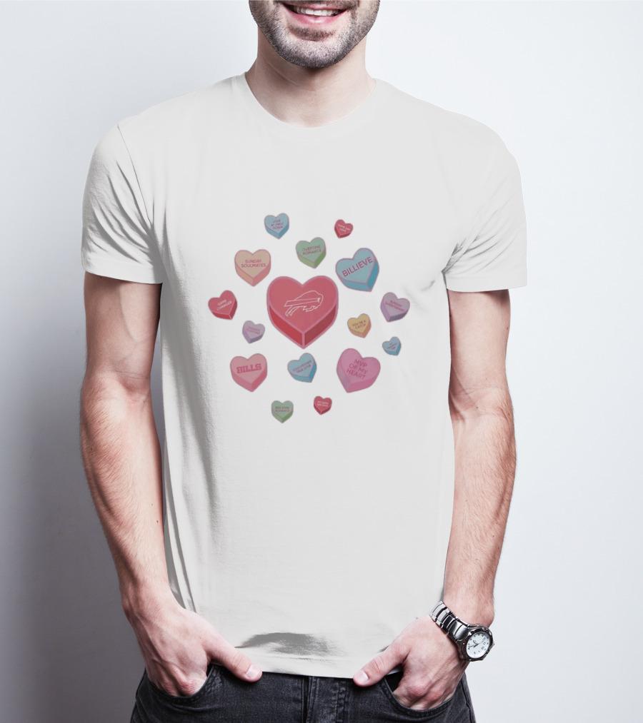 Buffalo Bills Valentine Hearts Love At First Down Sunday Soulmates MVP Of My Heart BILLIeve T-Shirt