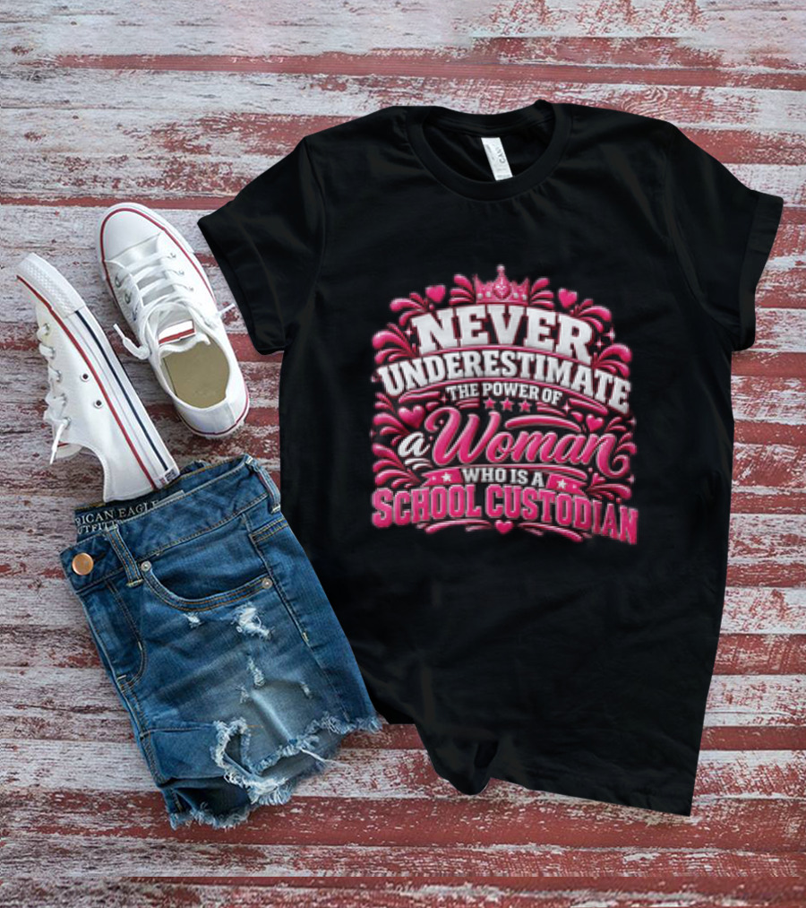 Never Underestimate The Power Of A Woman Who Is A School Custodian T-Shirt